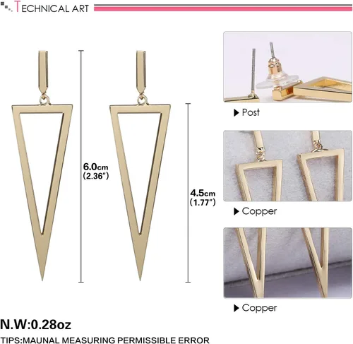 Vista 11 de LILIE&WHITE Pendientes colgantes de triángulo de metal para mujer, joyería de disfraz