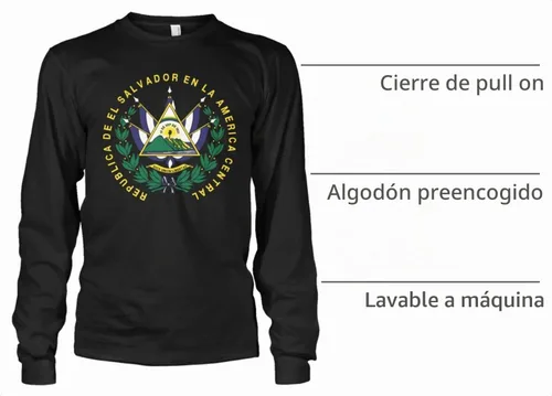 Vista 2 de Cybertela Camiseta de manga larga con escudo de armas de El Salvador para hombre Negro
