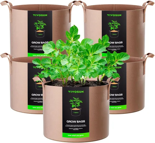 Vista 16 de VIVOSUN - Paquete de 5, 1 galón, bolsas para cultivar de tela no tejida gruesa resistente con asas Negro