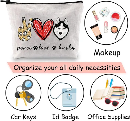 Vista 7 de JXGZSO Divertido perro husky regalo paz amor husky bolsa de cosméticos husky amante de perros regalo bolsa de maquillaje bolsa de cremallera