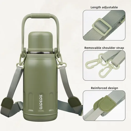 Vista 4 de BJPKPK - Botellas de agua termoaisladas de 27 onzas con tapa y asa de transporte, botellas de agua de acero inoxidable libres de BPA para la Verde