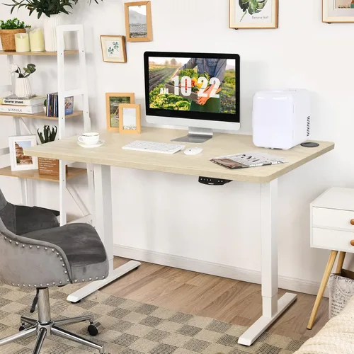 Vista 4 de COSTWAY Mesa universal, escritorio de madera maciza de una sola pieza para marco de escritorio estándar y ajustable en altura, encimera rectangular
