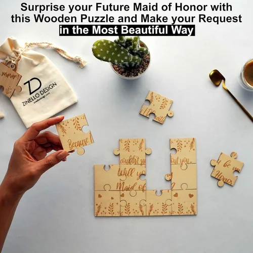 Vista 4 de Rompecabezas de propuesta de dama de honor de madera, idea de regalo original de caja de propuesta de dama de honor, recuerdo único de anuncio