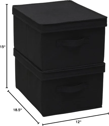 Vista 9 de Household Essentials Caja de almacenamiento grande de tela con tapa, color negro, juego de 2