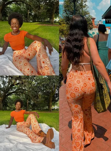 Vista 4 de Pantalones acampanados de los años 70 para mujer, traje de festival rave, cintura alta, parte inferior acampanada, pierna ancha, cómodos pantalones