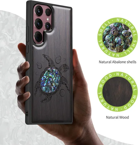 Vista 2 de Carveit Funda de madera de diseñador para Samsung Galaxy S22 Ultra (grabado en madera e incrustaciones de carcasa), funda de madera compatible