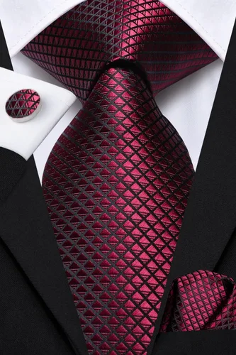 Vista 107 de Hi-Tie Corbata clásica de cachemira para hombre con pañuelo y gemelos a cuadros