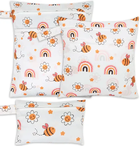 Vista 10 de 3 bolsas para pañales de tela para bebé, impermeables, reutilizables, con 2 bolsillos con cremallera y asa, bolsas de lavandería lavables