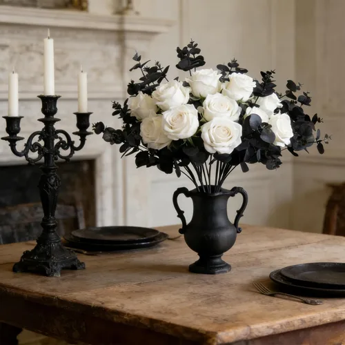 Vista 4 de GREENTIME Paquete de 2 tallos de eucalipto negro con 20 ramas de 18.5 pulgadas, ramo de flores artificiales para jarrón, decoración de mesa de boda
