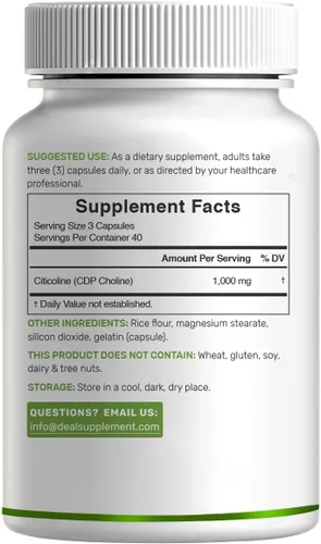 Vista 6 de Citicolina CDP Colina, 1,000mg por porción, 120 cápsulas – Suplementos de colina de fuerza extra – Propiedades de vitamina B nootrópica – Promueve