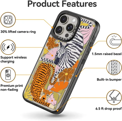 Vista 5 de Funda estética para iPhone 15 Pro, color negro, África África (B15PBS)