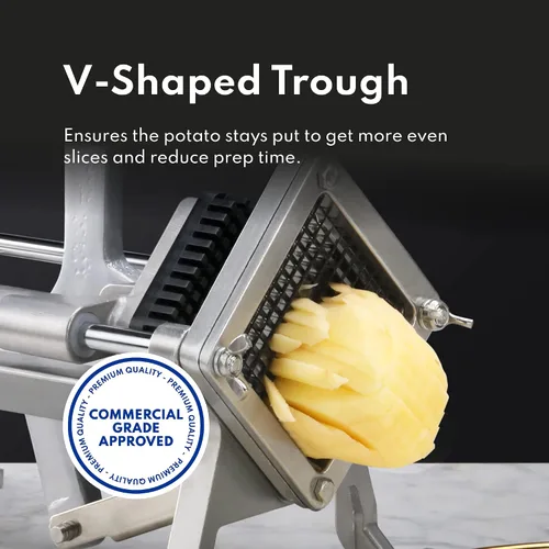 Vista 4 de New Star Foodservice 1028935 Cortador de papas fritas extra resistente de 1/2" con soporte de pared, montaje fijo en mostrador o pared, plateado