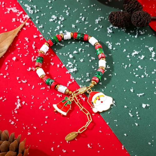 Vista 4 de NVWAROCK Pulsera de cuentas de Navidad, chapada en oro de 14 quilates, apilable, de piedra natural, para mujeres y niñas