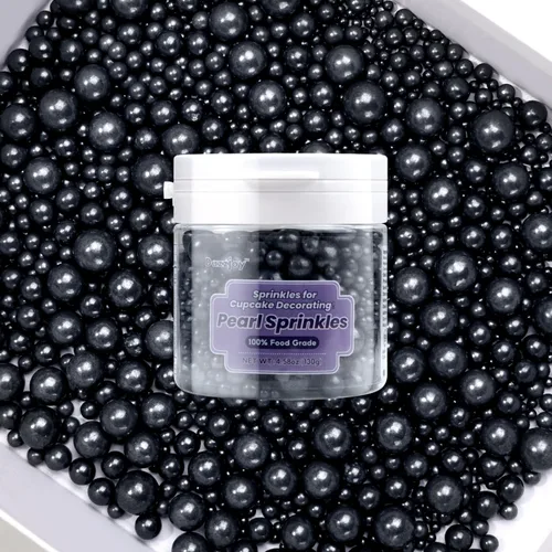 Vista 8 de Dazzjoy Gránulos comestibles de azúcar negro, chispas de caramelo de perlas para decoración de pasteles, grado alimenticio, decoraciones de cupcakes