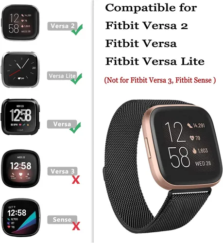 Vista 5 de Amzpas - Bandas compatibles con Fitbit Versa 2 / Fitbit Versa SE/Fitbit Versa Lite/Fitbit Versa, correas de malla de acero inoxidable transpirable