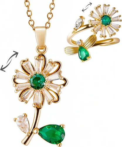 Vista 12 de Collar para ansiedad, anillos para la ansiedad para mujeres, anillos de trébol de cuatro hojas, anillo de preocupación de color dorado