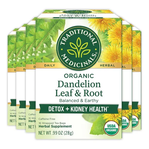 Vista 18 de Traditional Medicinals Té, hoja y raíz de diente de león orgánico, apoya la función renal y la digestión saludable, 48 bolsas de té (paquete de 3)