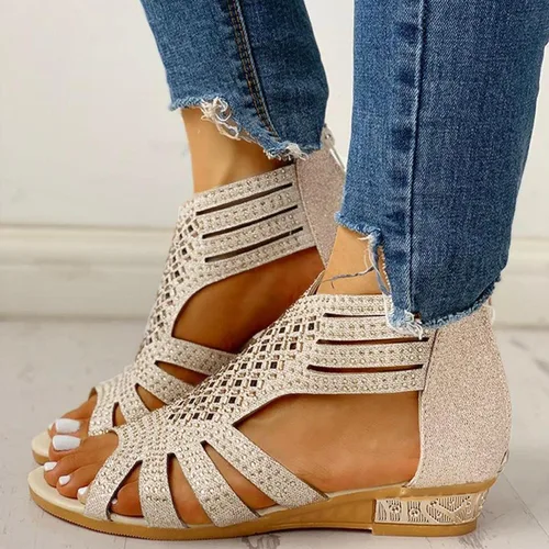 Vista 2 de NOLDARES Sandalias casuales de moda para mujer, sandalias de cuña con cremallera y puntera abierta