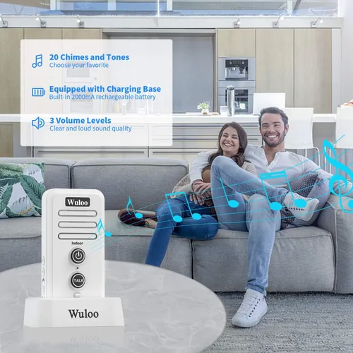Vista 3 de Wuloo Timbre de puerta de intercomunicador inalámbrico para intercomunicador doméstico (1 y 1 blanco)