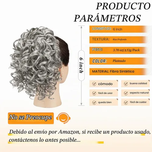 Vista 3 de PEACOCO Extensión de cola de caballo rizada con cordón para mujeres negras - Cola de caballo de 6 pulgadas con clip, postizo sintético de afro corto