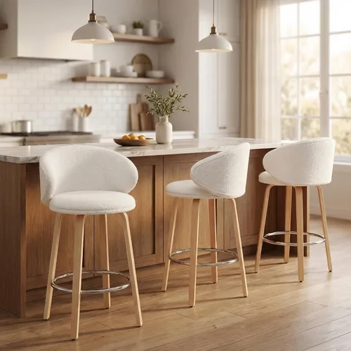 Vista 8 de Ya-Home Taburetes de bar modernos, taburetes de bar Sherpa de 26 pulgadas de altura de mostrador con patas de madera, sillas de bar con respaldo