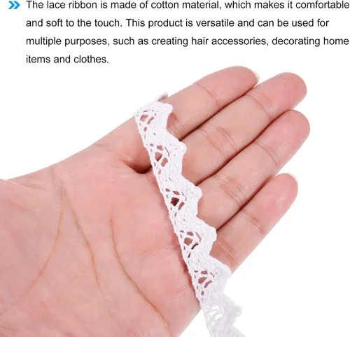 Vista 4 de MECCANIXITY Cinta de encaje de algodón de 30 yardas de 0.59 pulgadas para manualidades, envoltorios de regalo, diademas, boda, blanco, estilo 9