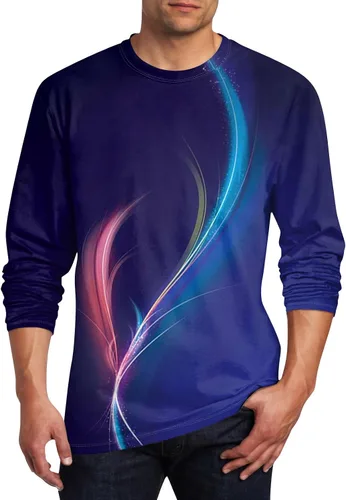 Vista 17 de Camisetas de verano para hombre, de manga larga, cuello redondo, casuales, básicas, atléticas, tallas S-4XL