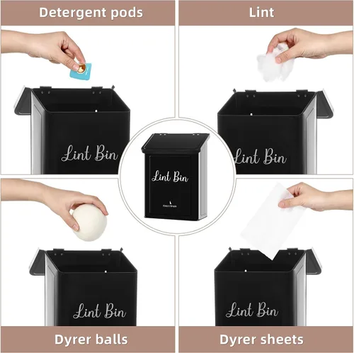 Vista 5 de SUBEKYU Contenedor Magnético de Metal para Pelusa para Cuarto de Lavandería, Soporte de Caja de Pelusa Montado en la Pared, Bote de Basura con Tapa