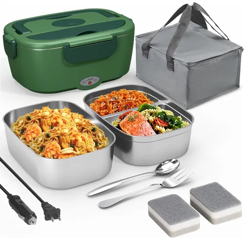 Vista 11 de Sitlais Lonchera eléctrica para adultos, calentador de alimentos portátil de calentamiento rápido con 2 recipientes de acero inoxidable 304 de 53
