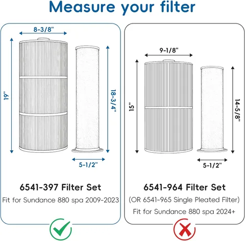 Vista 4 de 6541-397 Filtro de spa para piscina compatible con filtro Sundance 880 2009-2023 (exterior 6473-165 e interior 6473-164), repuesto para filtro