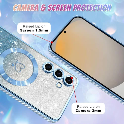 Vista 236 de Bonoma - Funda compatible con Samsung Galaxy S21 Plus, diseño de corazón con purpurina, color rosa Support for MagSafe, Plating Magnetic Case TPU