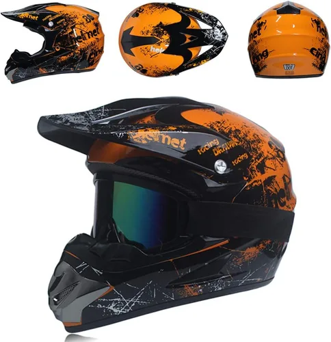 Vista 2 de Casco de motocross y cuatrimotos para bicicleta de tierra para hombres y mujeres; casco de competencia profesional certificado por DOT (naranja, XL)