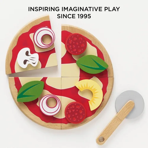 Vista 4 de Le Toy Van - Comida de madera para niños Pizza de panadería de madera para pretender comida de juguete Accesorios de cocina de juguete