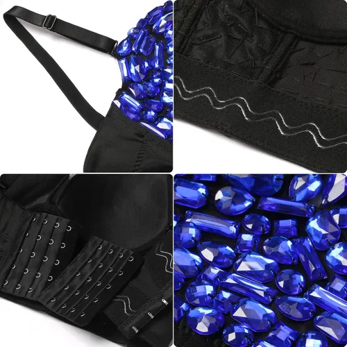 Vista 7 de Charmian - Sujetador con realce para mujer con diamantes de imitación de colores, ombliguera para fiesta y club