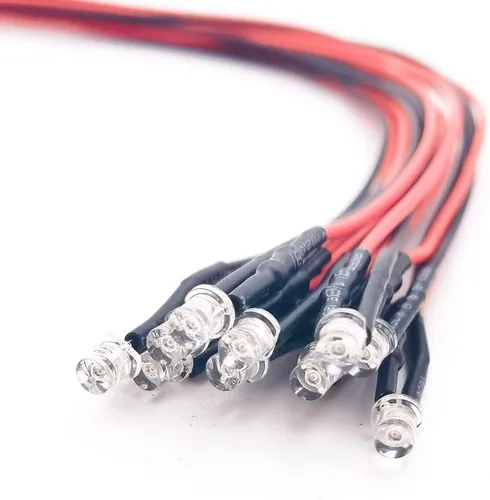 Vista 4 de 30 piezas de luces LED de 12 voltios de 3mm con parte superior plana verde, diodos emisores de luz precableados, lente de agua transparente de 7.9