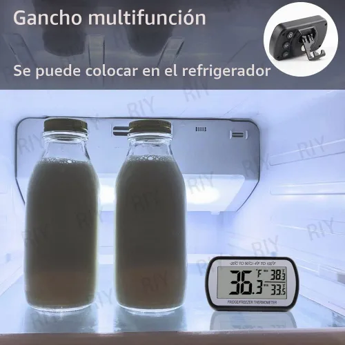 Vista 2 de 2 Pack Termómetro de Refrigerador y Heladera Digital, Termómetro para Sala de Refrigeración Impermeable, Pantalla LCD Grande, Función de Registro