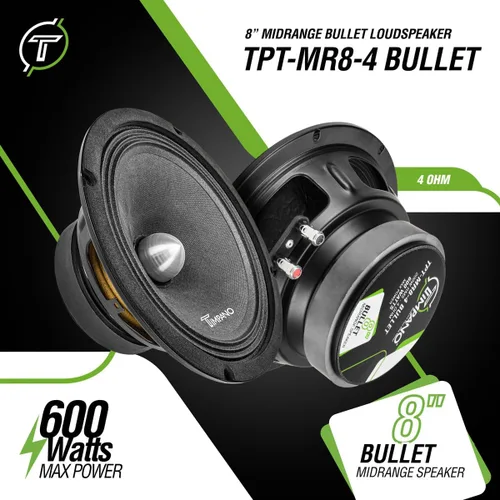 Vista 2 de Timpano TPT-MR8-4 Bullet - Altavoz bala profesional de rango medio de 8 pulgadas, 600 vatios de potencia máxima, altavoz de rango medio