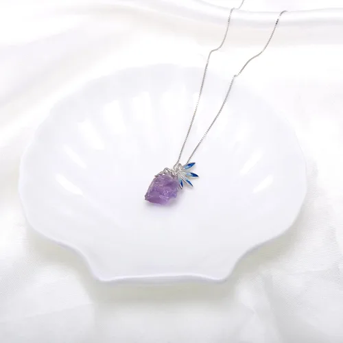 Vista 4 de Paialco Collar de plata de ley 925 con piedra áspera de piedra de amatista para mujer
