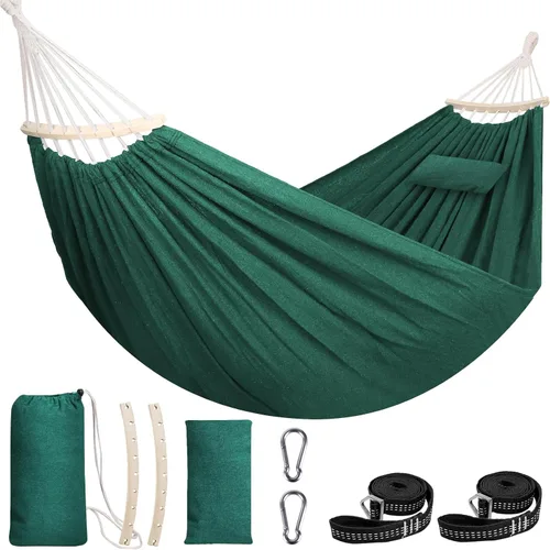 Vista 16 de Chihee - Hamaca de algodón grande y transpirable para acampar, con capacidad de hasta 660 libras, portátil, con barra separadora desmontable