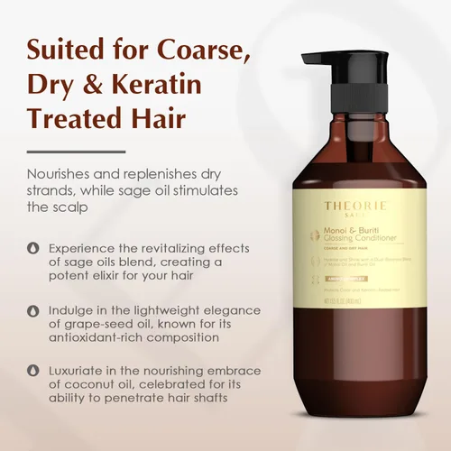 Vista 5 de Theorie Acondicionador brillante Monoi and Buriti - Hidrata y brilla - Adecuado para cabello grueso y seco - Protege el color y el cabello tratado