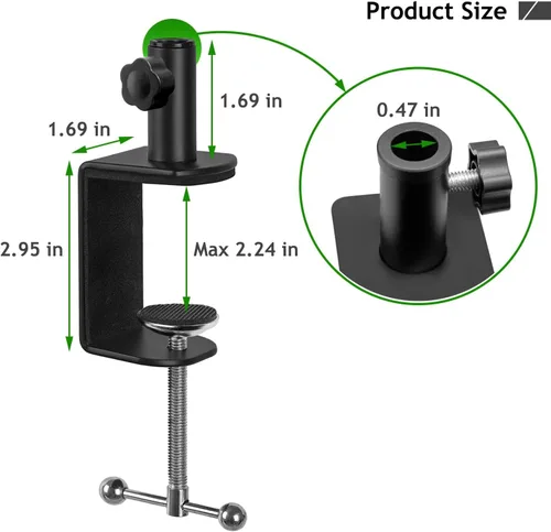 Vista 5 de Abrazadera de montaje de mesa de metal resistente, abrazadera de escritorio de metal para soporte de brazo de micrófono, abrazadera ajustable