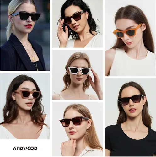 Vista 6 de ANDWOOD Lentes de sol polarizados con diseño de ojo de gato para mujer, estilo vintage, cuadrados, clásicos, retro, (2 unidades) negro+demi Lente