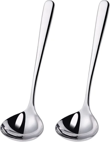 Vista 8 de Cucharón dorado de 9.5 pulgadas SUS304 de acero inoxidable para sopa de 2 onzas, cucharón de cocina para salsa de salsa para servir (juego de 2)