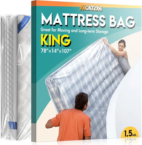 Vista 19 de 2 bolsas de colchón de plástico para almacenamiento en movimiento, funda de colchón impermeable, protector de colchón para suministros de mudanza