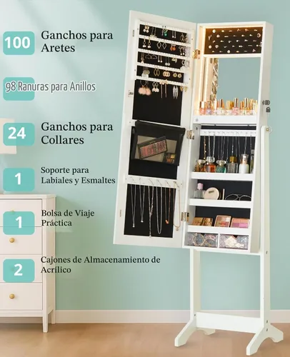 Vista 2 de LUXFURNI Armario de joyería de pie de longitud completa, espejo de 60 pulgadas con almacenamiento