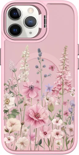 Vista 14 de Dretal Magnético para iPhone 11 Pro, Funda Floral, Protector de Pantalla, Anillo de Lente Integrado, Soporte, Protección de Grado Militar, Funda