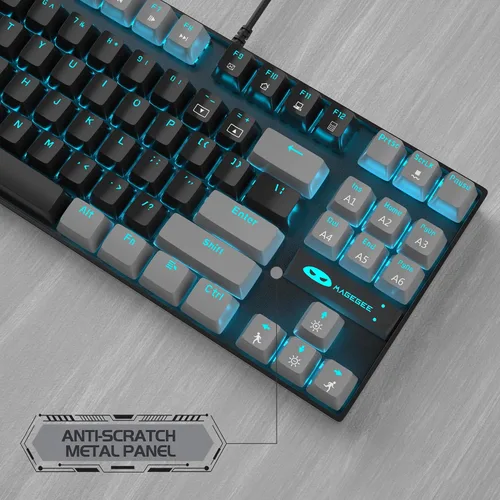 Vista 7 de MageGee - Teclado mecánico para juegos 75%, con interruptor rojo, retroiluminación LED azul, 87 teclas, teclado compacto TKL con cable