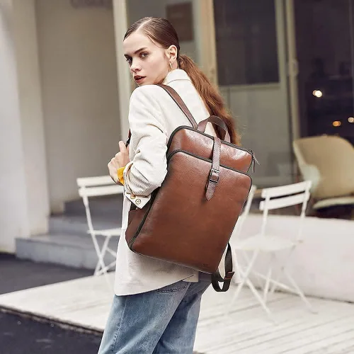 Vista 2 de CLUCI Mochila para mujer, paquete de cuero de grano completo curtido vegetal con cartera para mujer