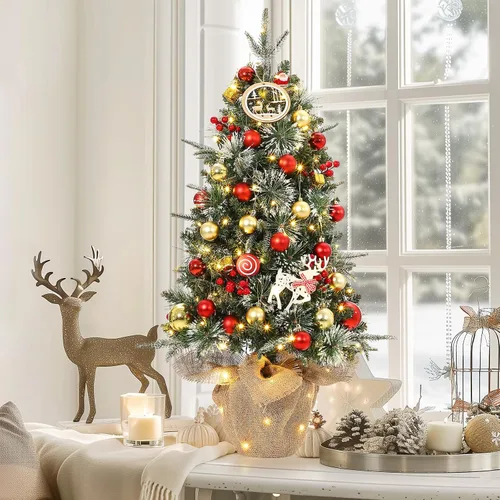 Vista 7 de GarveeHome Mini árbol de Navidad artificial preiluminado de 3 pies para mesa, árbol de Navidad con 85 luces LED blancas cálidas, base de bolsa
