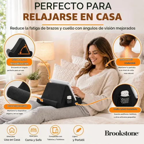 Vista 2 de Brookstone Cojín de regazo para tableta, soporte para tableta y teléfono para cama, vuelos y viajes, dos escritorio de espuma viscoelástica en Negro